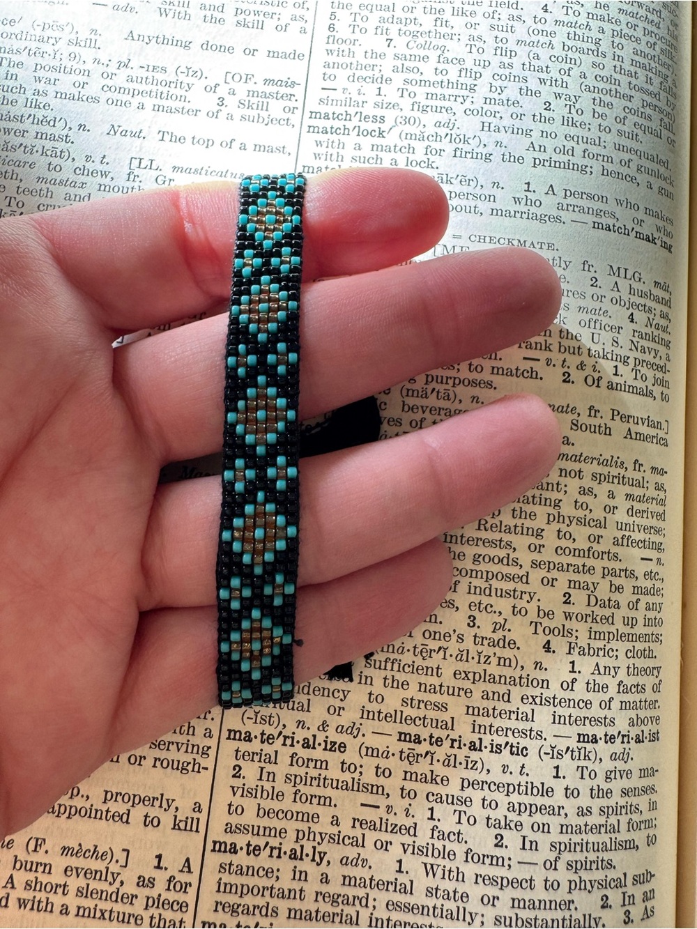 Handmade Seed Bead Bracelet in Turquoise & Black
